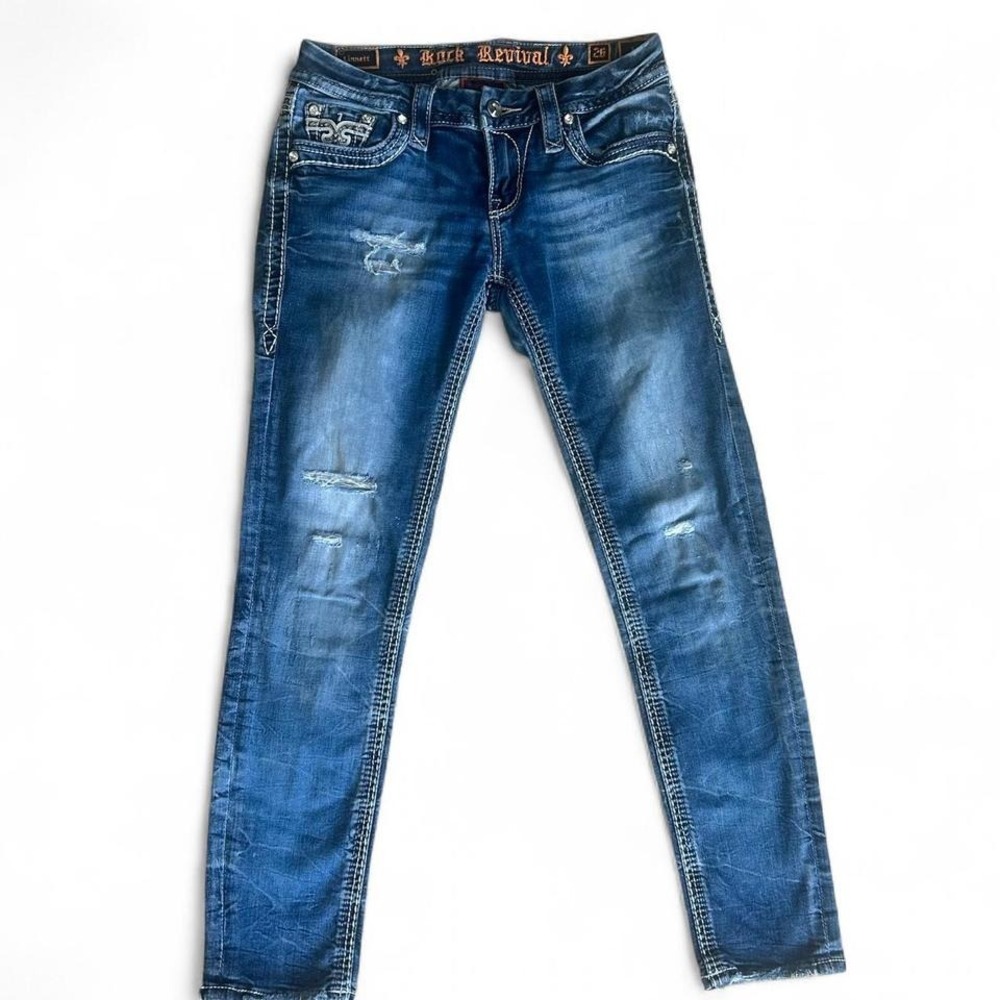 Rock Revival Size 26 Women's Distressed Denim Skinny‎ Jeans EUC